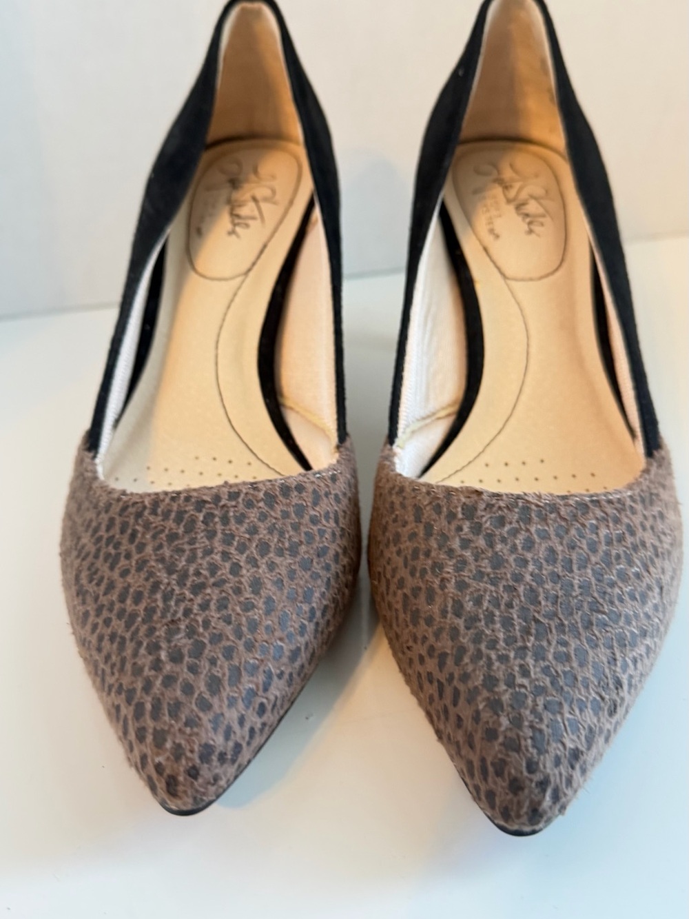 Life Stride Two-Tone Pointed Toe Flats in Brown and Black